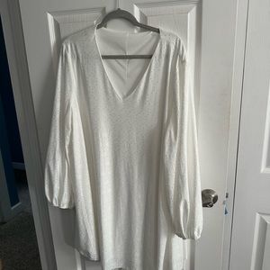 New white flowy dress.